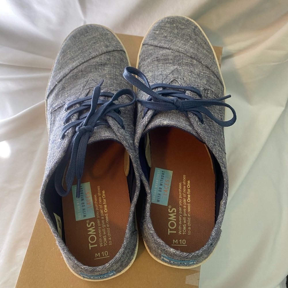 toms paseo navy slub chambray mens size 10